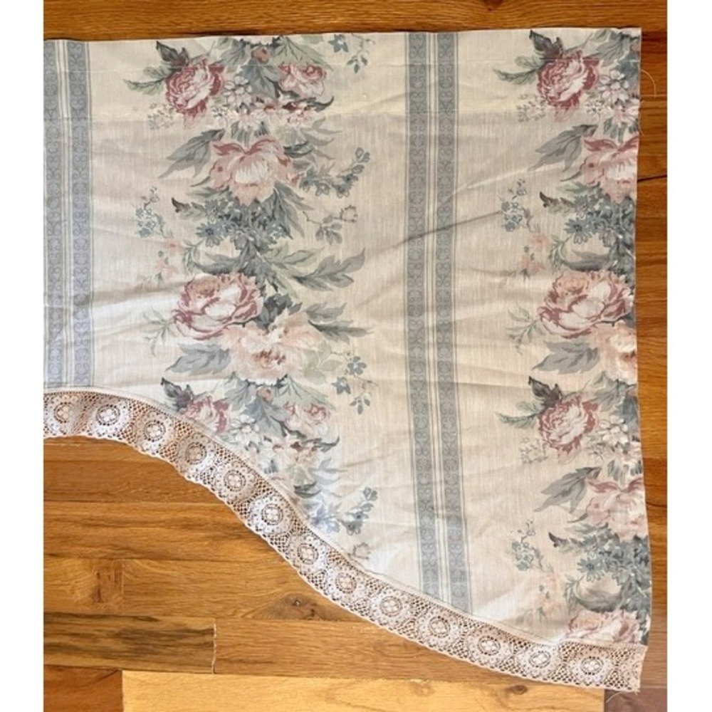 Vintage Cottagecore blue and ivory Floral Valance Swag Curtain
